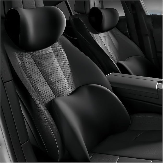 Car Lumbar Support Pillow and Car Neck Pillow Kit for Ford Crown Victoria 1992-2008 2009 2010 2011, Car Seat Neck Back Rest Pillows, Ergonomic Car Seat Headrest & Lumbar Cushion,A Black