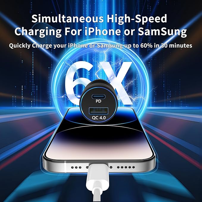 48W USB C Car Charger, Dual Port Fast Car Charger with PD&QC4.0, Ultra-Fast Charging for i Phone 16/15 Pro/Samsung S24, Compatible with Car/Truck/SUV, Perfect for Drivers, Travelers & Tech Enthusiasts