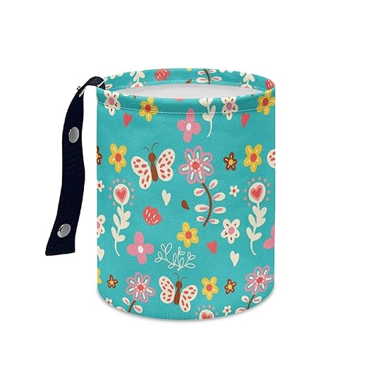 Cartoon Daisy Butterfly Car Rubbish Bag Can Reusable Hanging Auto Garbage Organization Can Bin with Adjustable Strap for Camping，Travel Accessories
