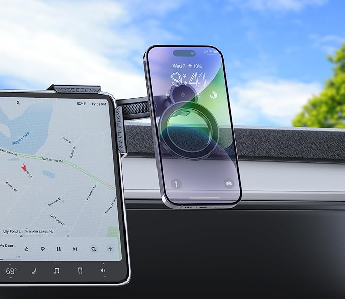 for Tesla Screen Phone Mount 360° Rotation MagSafe Strongest Magnet Power Magnetic Car Phone Holder Mount for Tesla 3/Y/S/X Fits for All iPhone & Android Phones - with Magnetic Ring