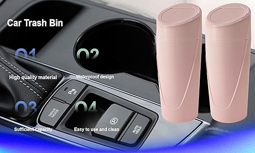 Car Trash Can Bin with Lid - 2 Packs Car Trash Bin-Car Trash Can Cup Holder-Mini Trash Garbage Can with 30pcs Small Trash Bags-Car Organizer Storage for Front Back Seat Accessories (Pink)