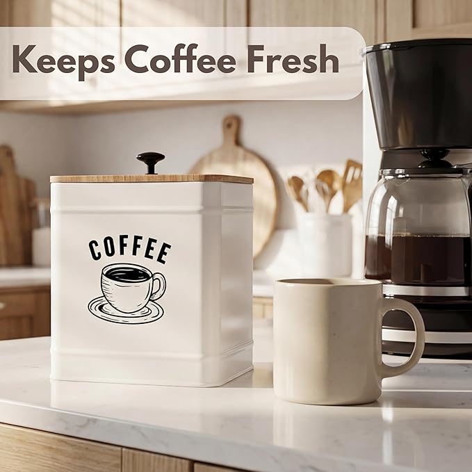 PERFNIQUE Coffee Canister, Airtight Coffee Bean Storage Container, Café Grounds Container, Cafe Jar Cafe Holder, K Cup Holder, Food Storage Container, Farmhouse Kitchen Decor