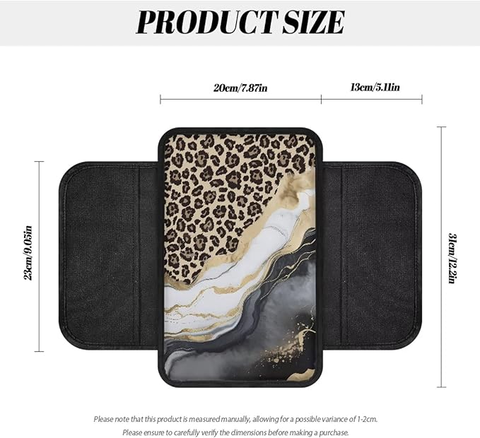 BIGCARJOB Marble Texture Armrest Cover for Car Center Console,Leopard Print Car Center Console Cover Automotive Car Armrest Cover Cushion with Side Pockets,Universal for Most Cars