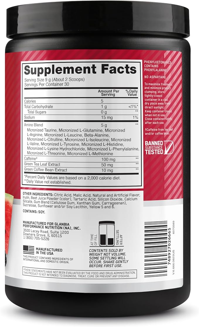 Optimum Nutrition Amino Energy - Pre Workout with Green Tea, BCAA, Amino Acids, Keto Friendly, Green Coffee Extract, Energy Powder - Fruit Fusion, 9.5 Ounce, 30 Servings (Packaging May Vary)