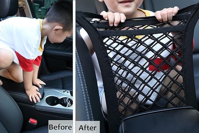 Pincuttee 3-Layer Car Mesh Organizer 1 Pack,Seat Back Net Bag Organizer,Seat Back Net Bag Barrier of Backseat Dog or Kids Pet, for Car/SUV/Truck(Black)