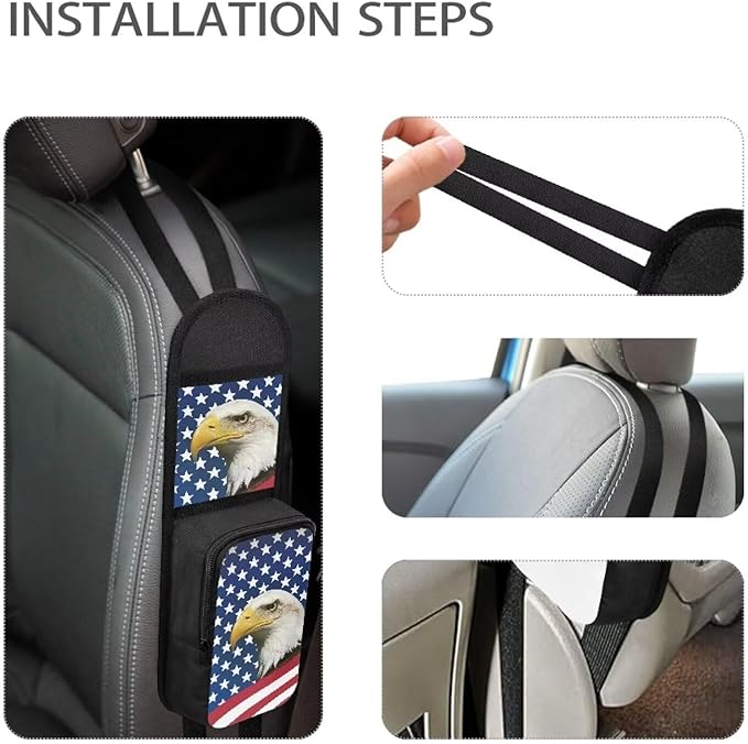 American Flag Eagle Car Seat Side Organizer Hanging Organization Storage Bag Auto Accessories 2 Pocket for Car Interior Accessories Holder Truck SUV Van