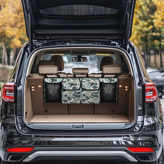 CLOHOMIN Fish Camo Car Organizer for SUV Sedan Truck Hanging Cargo Storage Bag with 4 Pockets Car Trunk Backseat Organizer Trunk Organizer Decor