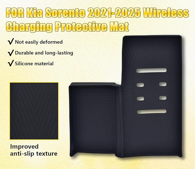 Wireless Charging Anti-Slip Mat Fit for 2021-2023 Kia Sorento(Scratch & Scuff Free) (Easy to Clean) Black Silicone Center Console Wireless Charging Protective Pad for Kia Sorento Accessories