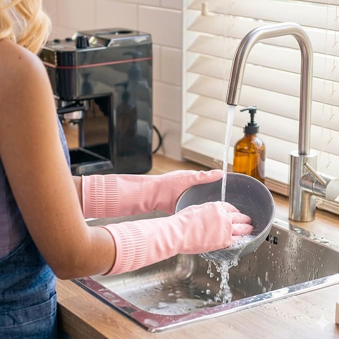 Rubber Dishwashing Gloves, Reusable Cleaning Dish Gloves for Kitchen, Long Cuff for Washing Dishes