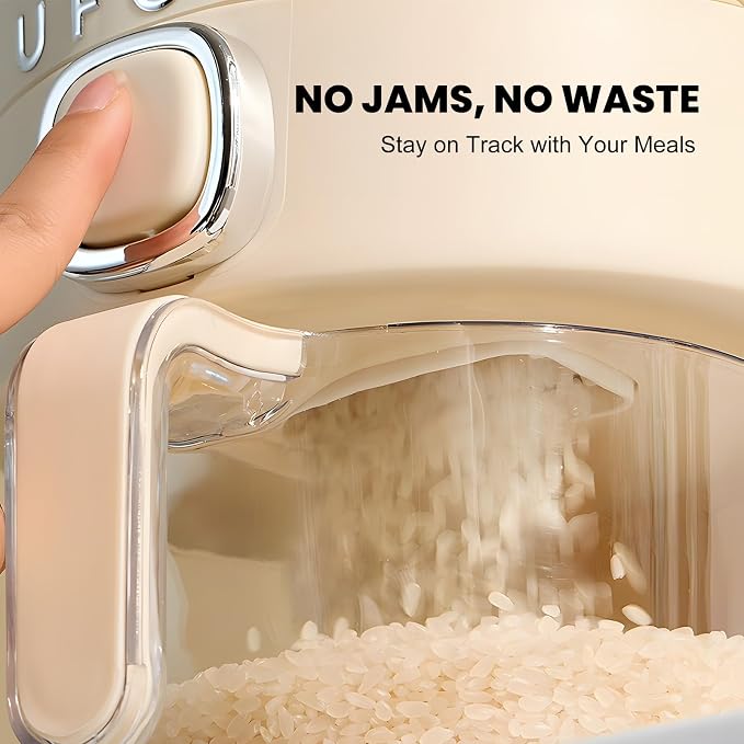 UFORU Rice Dispenser, Rice Storage Container with Measuring Cup for Kitchen Pantry Household, Dry Food Storage Containers Airtight, Sealed Moisture Proof, Cream White 11 Lbs