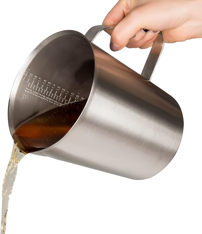 Measuring Cup, Stainless Steel Measuring Cups (64OZ/2 Liter- 8 Cup), Heavy-Duty Frothing Pitcher, Milk Frothing Pitcher Milk Frother Cup with Marking with Handle for Espresso Machines, Latte Art