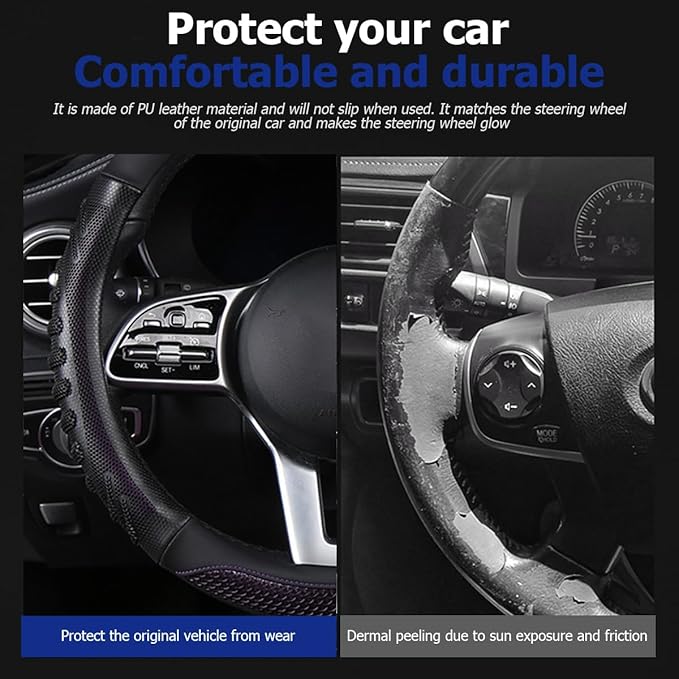 BELOMI Car Steering Wheel Cover, Breathable Leather Vehicle Steer Wheel Protective Guard with 3D Honeycomb Hole, Anti-Slip Steer Wheel Protector, Universal Automotive Accessories (Purple)