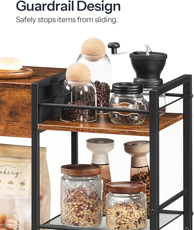HOOBRO Coffee Bar Cabinet, Farmhouse Coffee Stand Station, 6 Tiers Kitchen Station Table with Drawer, Kitchen Bar Table for Small Space, Buffet Sideboard Cabinet with Storage, Rustic Brown BF77KF01