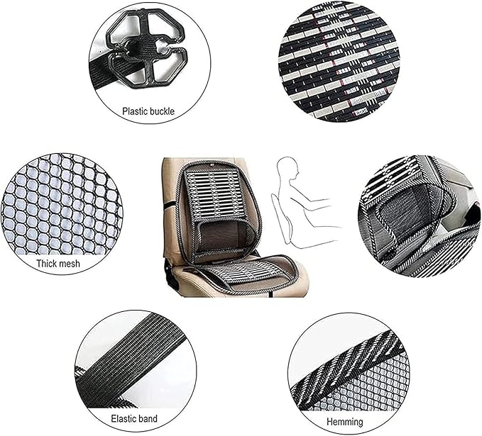 Bamboo Car Seat Pad, Car Seat Office Chair Bamboo Chip Cover Cushion, Breathable Lumbar Cushion Mesh Support Cushion Pad Supplies Waist Protection(Luxury)