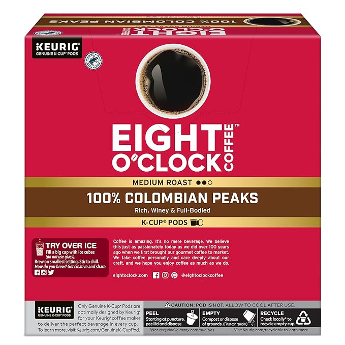 Eight O'Clock Coffee Colombian Peaks -Serve Keurig K-Cup Pods,Medium Roast Coffee Pods,32 Count (Pack of 2)