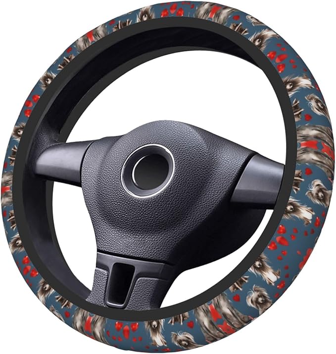 Crested Dog Valentines Cupcakes Neoprene Steering Wheel Covers Women Men Car Accessories, Universal 15 Inch Fit Auto, Suvs, Truck