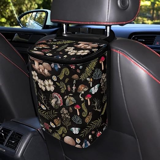 Mushrooms Car Trash Bin Interior Accessories Portable Vehicle Garbage Cans Bag for Back Seat Washable Mini Car Trash Cans for Front Back Seat
