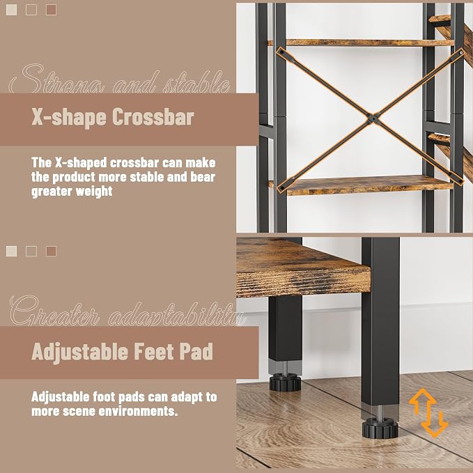 INNOD Triple 4 Tier Book Shelf, Large Industrial Bookcase with Storage Cabinet, Tall Bookshelf with Open Display Shelves Furniture for Living Room Bedroom Home Office Rustic Brown
