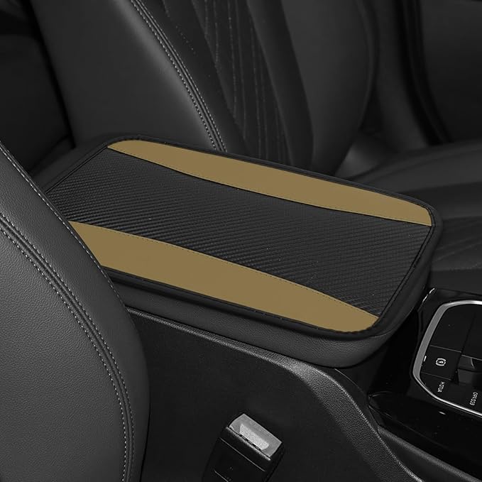 Hovom Car Center Console Cover, 12.72"×7.15" Leather Armrest Cover for Cars, Stylish Auto Armrest Cushion Pad, Anti-Scratch Vehicle Arm Rest Protector, Universal Interior Car Accessories (Beige)