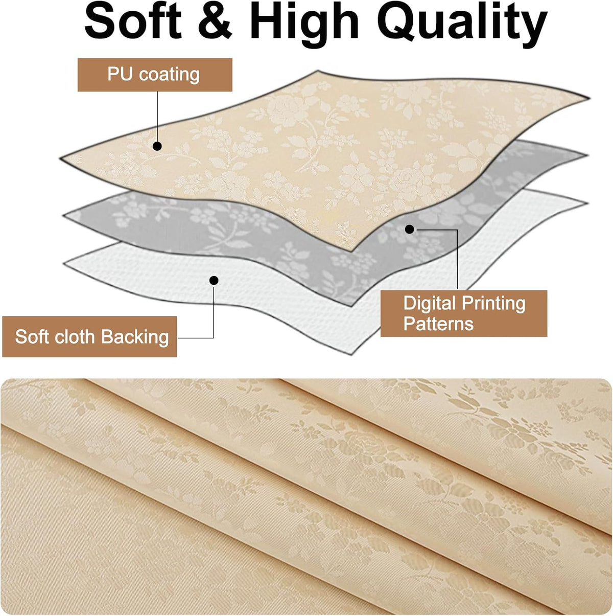 Smiry Rectangle Table Cloth, Waterproof Heavy Duty Vinyl Tablecloths, Wipeable Washable Table Cover for Kitchen and Dining Room (Beige, 60" X 84")