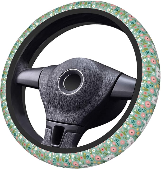Westie Florals Cute Dog Universal Fit Steering Wheel Cover for Car, Truck, and SUV, Durable Steering Wheel Protection