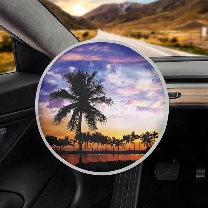 Steering Wheel Sun Shade Cover for Car SUV Van Truck Vehicle Steering Wheel Protector Steering Wheels Accessories Keep Cool in Summer, Sunset Glow Beach Coconut Tree Pattern