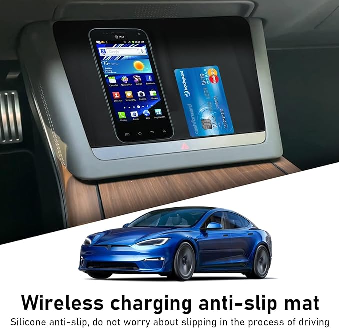 Yumzeco Compatible with 2021-2025 Tesla Model S Model X Wireless Charging Mat Silicone Mat,Center Console Charger Pad Fit for 2021 2022 2023 2024 2025 Tesla S X Accessories
