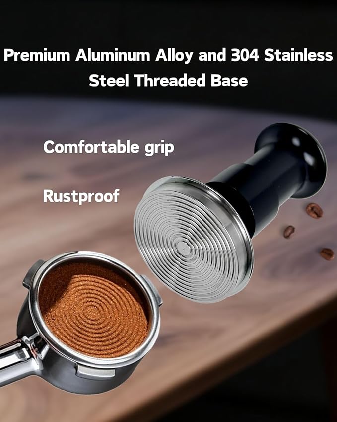 Espresso Tamper Double Spring Loaded 51/53mm with WDT Tool Espresso Accessories Kit, Stainless Steel Corrugated Base, Dosing Funnel, Tamper Mat (51mm)