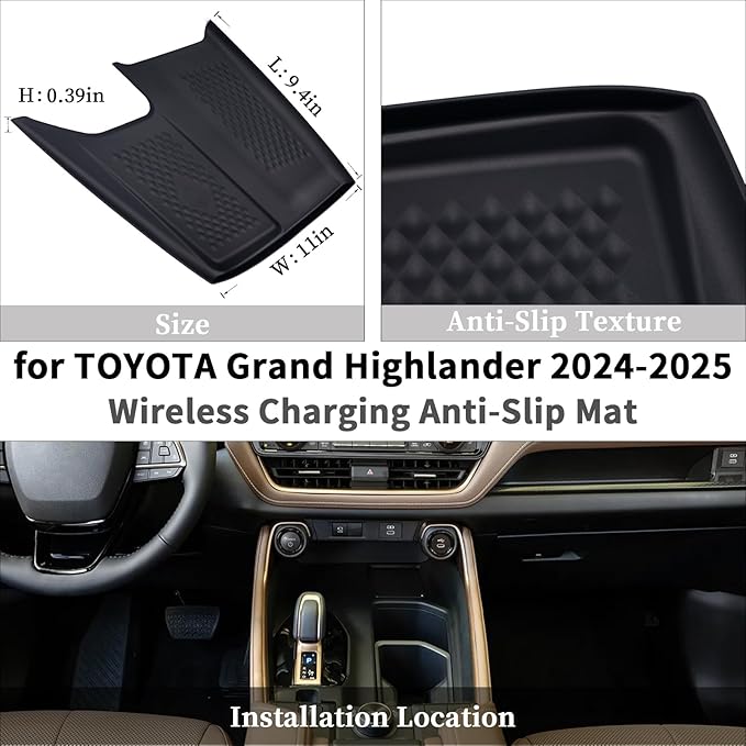 Wireless Charging Anti-Slip Mat Fit for 2024 2025 2026 Toyota Grand Highlander, Silicone Waterproof & Stain-Resistant Car Center Console Phone Charger Protective Pad Liner Accessories(1PCS)