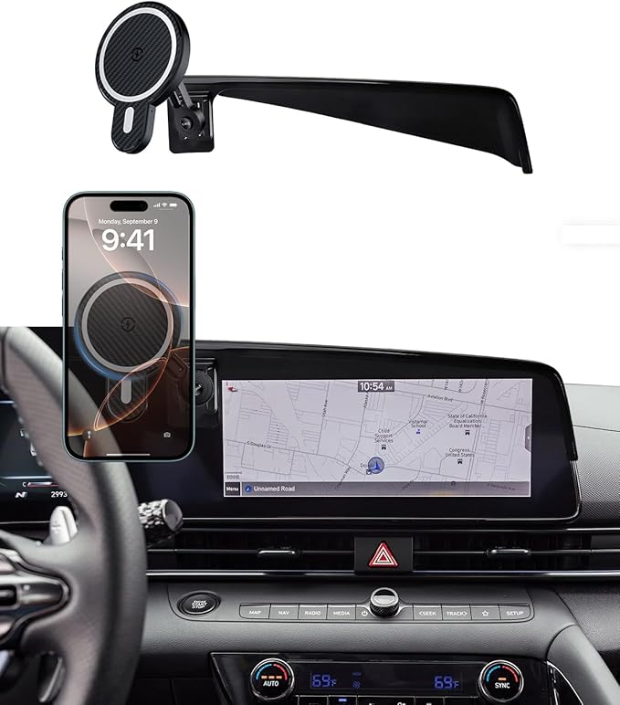 Car Phone Holder for Hyundai Elantra 2021- 2025 SE/SEL/Sport/Limited/N Line Accessories Custom 8-Inch/10.25-Inch Screen Magnetic 15W Fast Wireless Charger Car Phone Mount 360° Rotating Extension Rod
