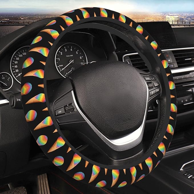 Neoprene Steering Wheel Cover Colorful Icecreams Print Car Steering Wheel Cover Universal Fit for Most Cars