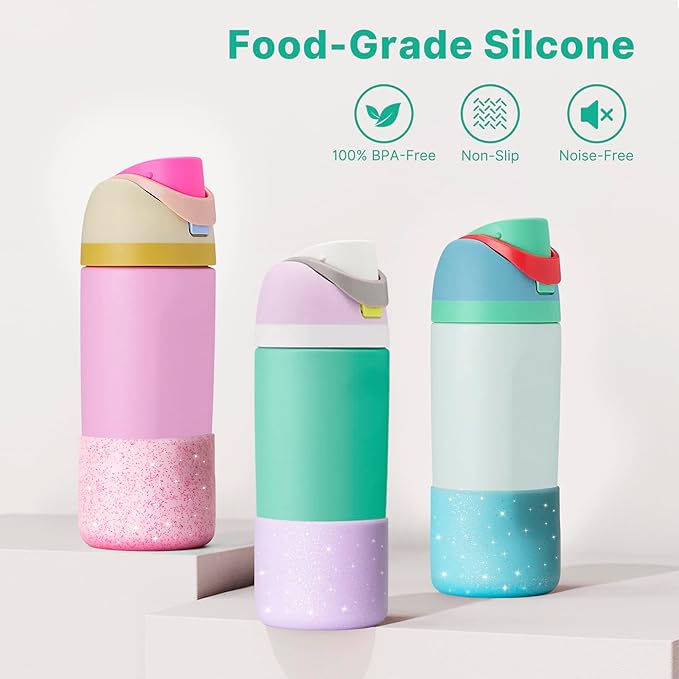 Silicone Boot for Owala 14/16 oz Water Bottle, Anti-Slip Protective Sleeve for Owala 12 oz Kids Tumbler, Boot Bottom Base fit Flip 14 oz Insulated Stainless-Steel Water Bottle (Glitter Pink)