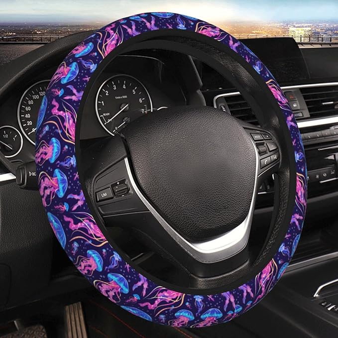 Purple Fantasy Jellyfish Steering Wheel Cover For Women Men Girls, Car Accessories Decor Thickened Anti-Slip Auto Steering Wheel Covers Protector Universal Fit 15 Inch For Cars, Truck, Suv