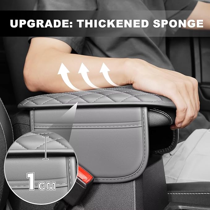 Upgraded Car Center Console Cover Fit for Corolla Cross Faux Leather Car Armrest Cover Cushion with 2 Storage Bags,Car Armrest Storage Box Interior Accessories(Grey&Whiteline)