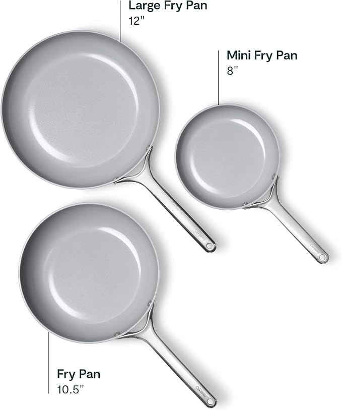 Caraway 8in + 10in Fry + 12in Fry Set (no lids) + 3Qt+ 4.5Qt Saute Duo Black