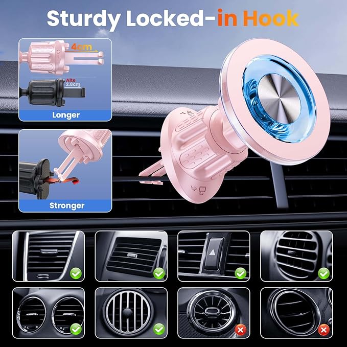 for MagSafe Magnetic Car Phone Holder [2026 Upgraded Strongest Magnet] Car Mount Suction Cell Stand for Dashboard Windshield Vent Compatible with iPhone 16/15/14/13/12/11 Android etc-Pink