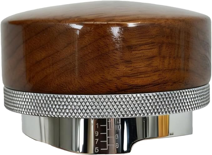 53mm Espresso Coffee Distributor - Adjustable Height 5-15mm, Walnut Wood Lid & 304 Stainless Steel Base, Compatible with Breville 54mm Portafilter for Coffee Enthusiasts