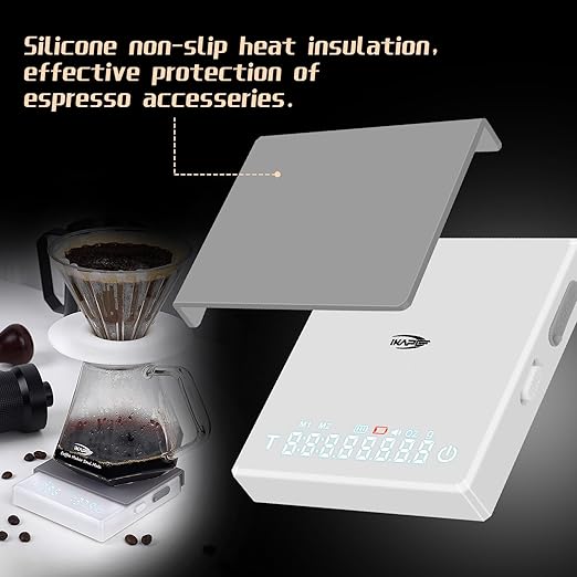 IKAPE Digital Mini Coffee Scale with Timer, 2kg/0.1g High Precision Rechargeable Drip Espresso Scale with Tare Function, LED Display(White)