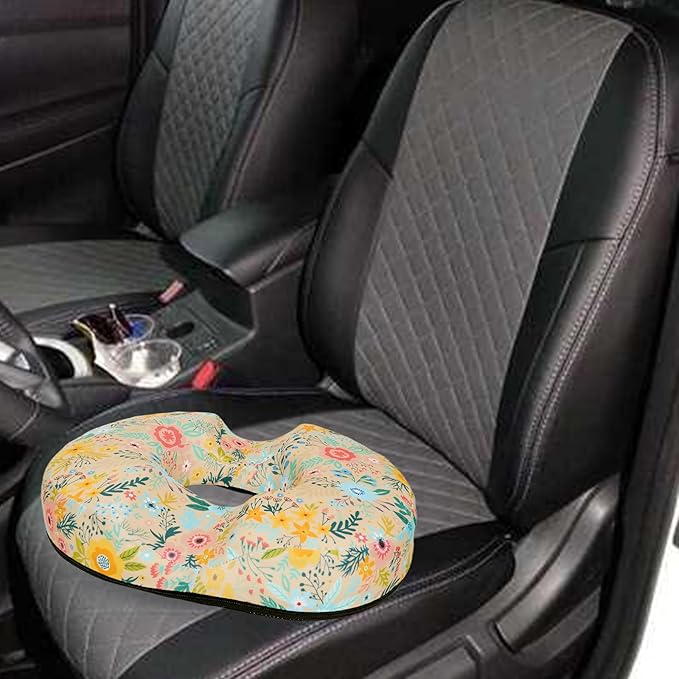 Floral Donut Pillow for Hemorrhoids Seat Cushion for Tailbone Pain Relief - Flower Home Office Chair Cushion for Long Sitting Work - Memory Foam Car Seat Cushions for Driving Butt Pain Pressure Relief