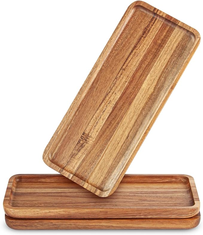 Anyvape Acacia Wood Serving Trays, Set of 3 Wooden Serving Platters for Home Decor, Food, Cheese, Fruit, Vegetables, Charcuterie, Appetizer Serving Tray(14 x 5.47 x 0.78 inches)