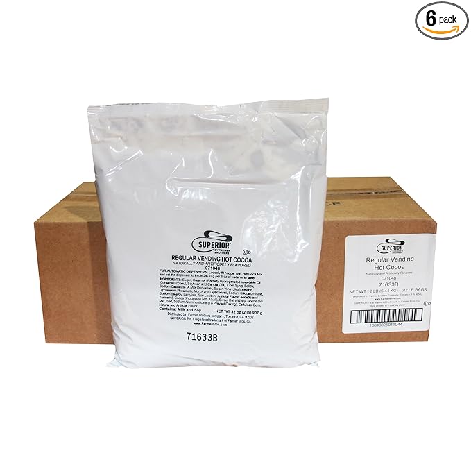 Superior by Farmer Brothers Regular Vending Hot Cocoa Powdered Mix - 6x2lb Bags
