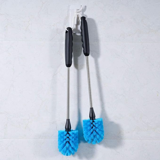 Stainless Steel Water Bottle Brush, Long Handle Scrubbing Brush, Built for Cleaning Sports Bottles, Baby Bottles, Cups, Coffee Mugs, Glasswares, Wine Decanters, Flask, 2 Pack, 13 in - 15 in