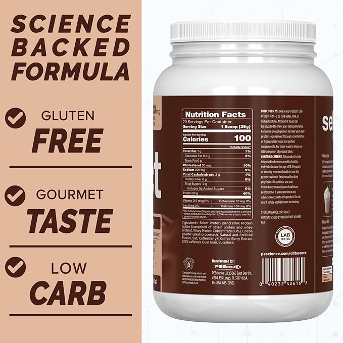 PEScience Select Cafe Protein Coffee Flavored Powder, 100mg Caffeine, 20g Iced Protein Coffee Powder or Creamer - Iced Mocha, 20 Servings