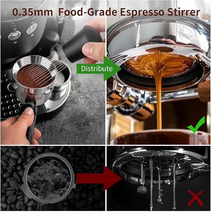 51mm Espresso Accessories Kit - 3 PCS Heavy Duty Dual Head Coffee Distributor and Tamper, WDT Tool, Magnetic Dosing Funnel - Fits Delonghi Breville 51mm Machines and Portafilter