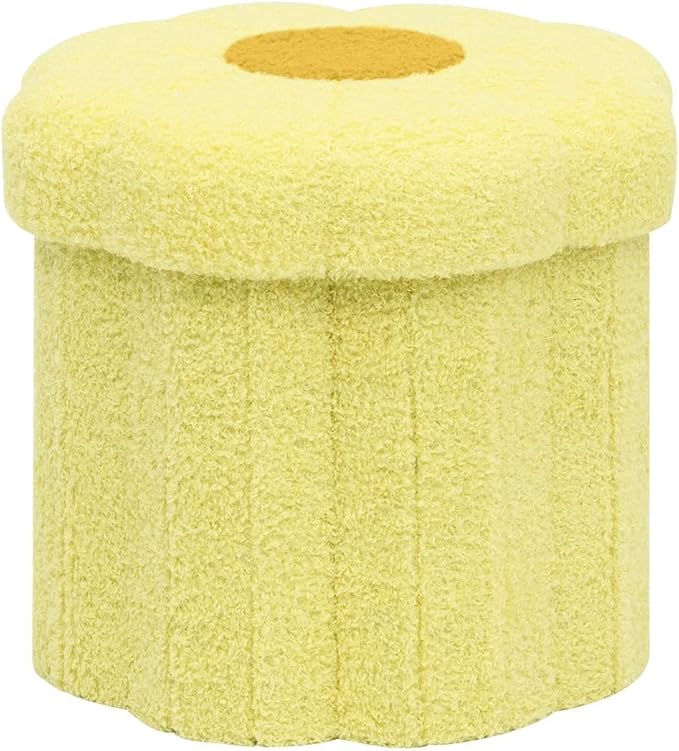 B FSOBEIIALEO Storage Ottoman Foldable, Sunflower Shaped Small Footrest Collapsible Folding Seat Bench for Bedroom Living Room Entryway, Faux Teddy Fur, Yellow 12.6"x12.6"x11.4"