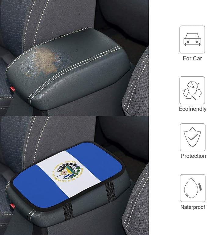 for El Salvador Flag Car Armrest Cushion Soft Cover Tray Storage Center Console Box Pad, Car Armrest Cushion Handrail Box Car Decoration, Car Armrest Seat Box Cover for Most Vehicle