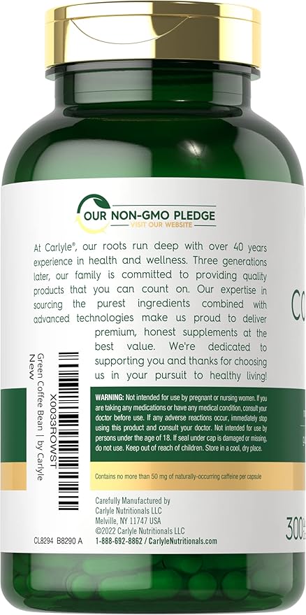 Carlyle Green Coffee Bean Extract | 300 Capsules | Non-GMO and Gluten Free Formula | Traditional Herb Supplement
