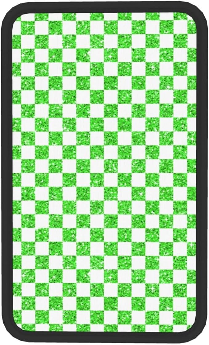 Glitter Green White Checkered Chessboard Flag Car Armrest Pad Cute Cars Center Console Cover Auto Handrail Box Cushion Armrests Cover