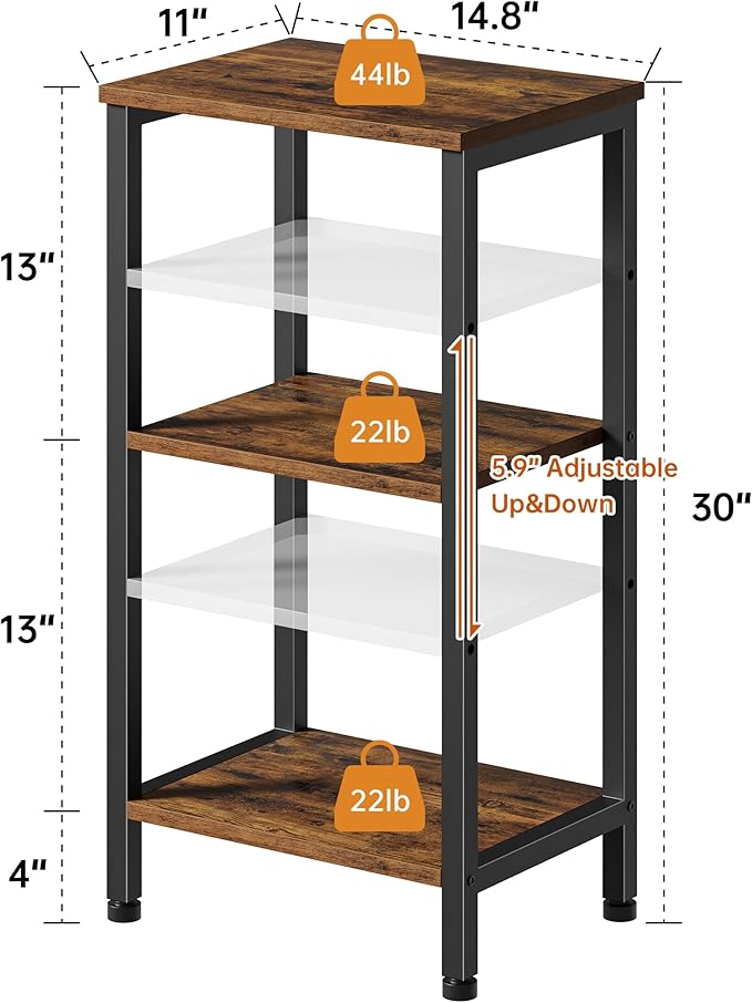 Small Side Table, Tall End Table with Adjustable Shelf, Accent Table Stand for Home Decor, Small Entryway Table, Bedroom Nightstand, Living Room, Office, Rustic Brown