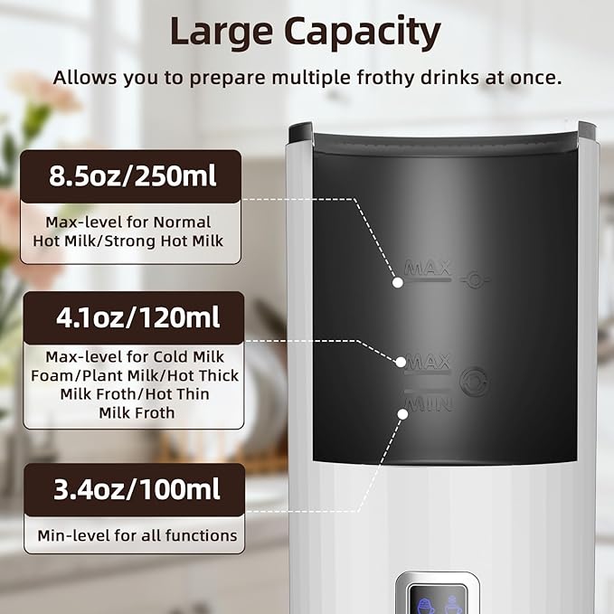Milk Frother, 6-in-1 Electric Milk Steamer, 8.5oz/250ml Automatic Warm and Cold Foam Maker and Milk Warmer for Latte, Cappuccinos, Macchiato, From the Makers of Instant 400W, White